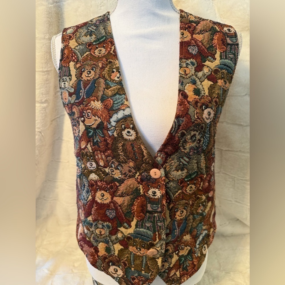 Vest made by Facets covered in Teddy Bears. Size S. Adjustable w/tie. Br… - Picture 2 of 14